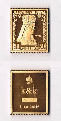 Magyar Királyi Posta 50 filléres aranyozott ezüst bélyegérem