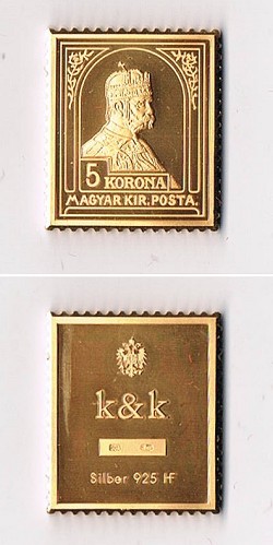 Magyar Kirlyi Posta 5 korons aranyozott ezst blyegrem