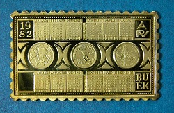1982-es BUÉK naptárérem, bélyegérem, sargaréz bélyeg próbaveret változat